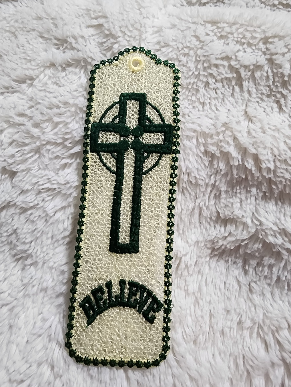 Cross Embroidered Lace Bookmark
