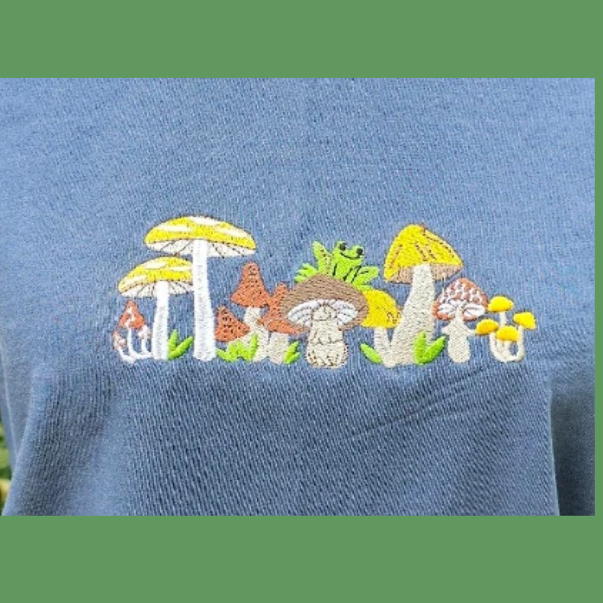 Frog on a Mushroom Embroidered Pullover Hoodie