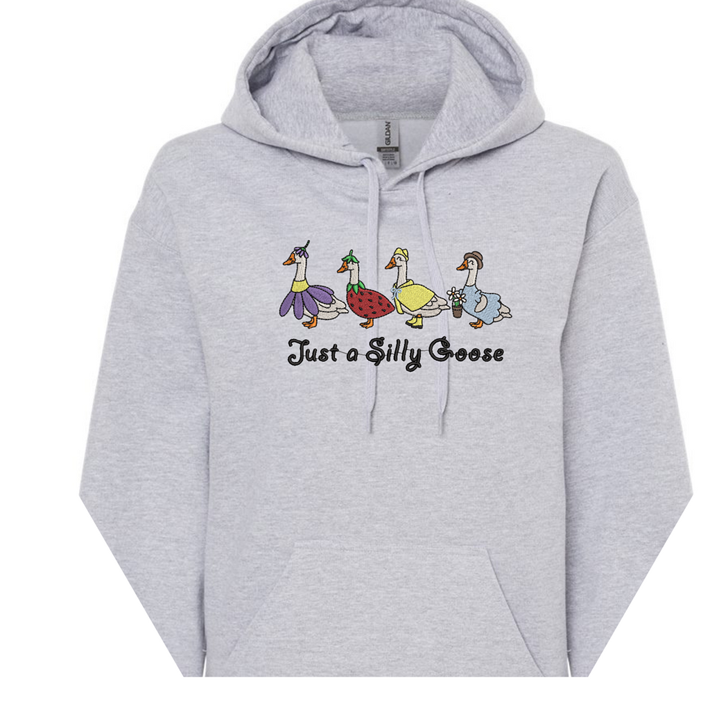 Embroidered Spring Silly Goose Pullover Hoodie